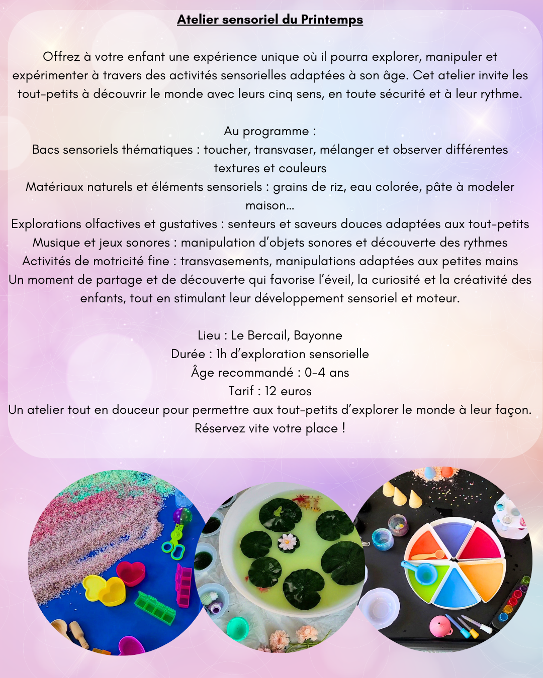 Atelier sensoriel 0-4 ans au Bercail